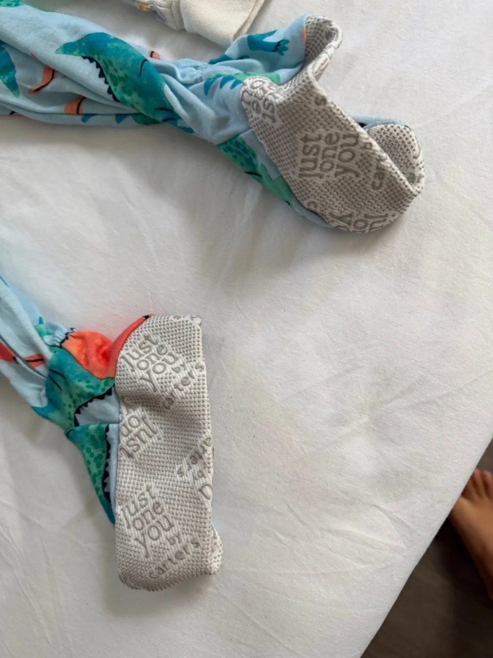Carter's Light Blue Dinosaur & Cream Floral Footed One-Pieces (2-Pack Look)